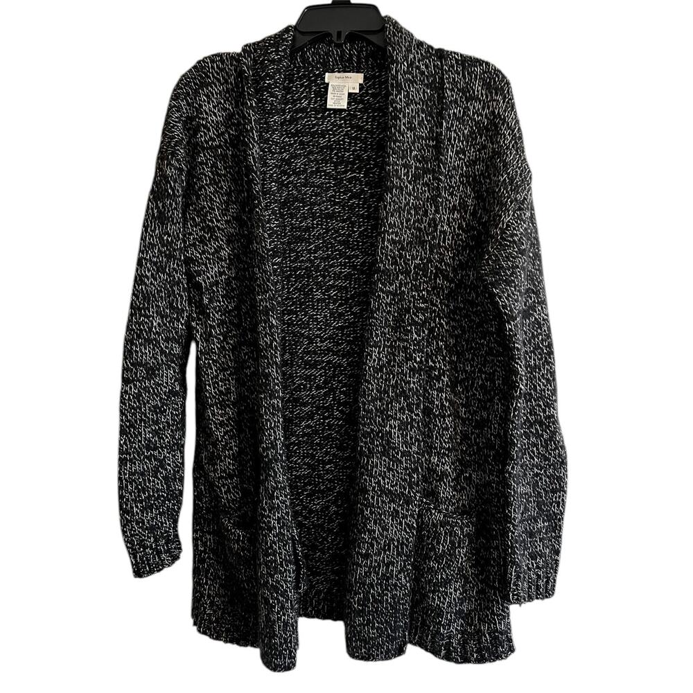 Sophia Max Woman’s Super Wool Angora Black & White Chunky Open Front Sweater S